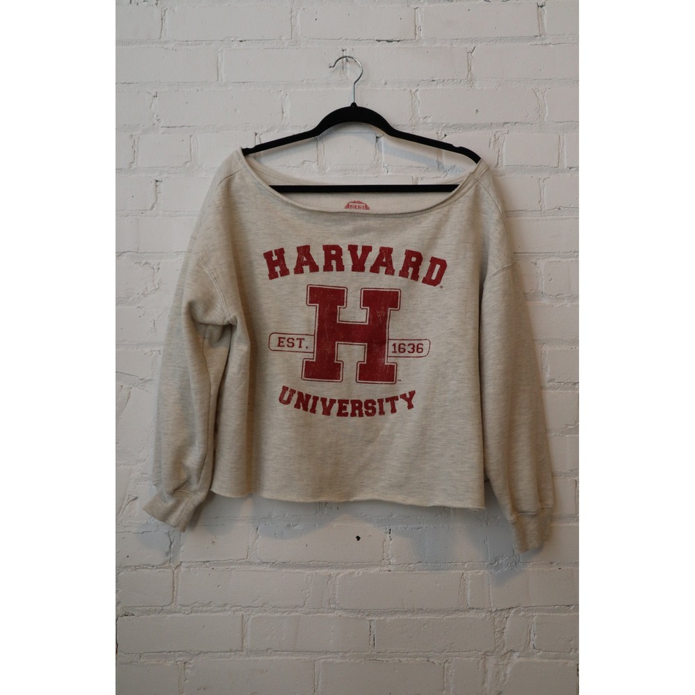 Harvard University Cropped Sweatshirt Oatmeal Beige Red Graphic Size M